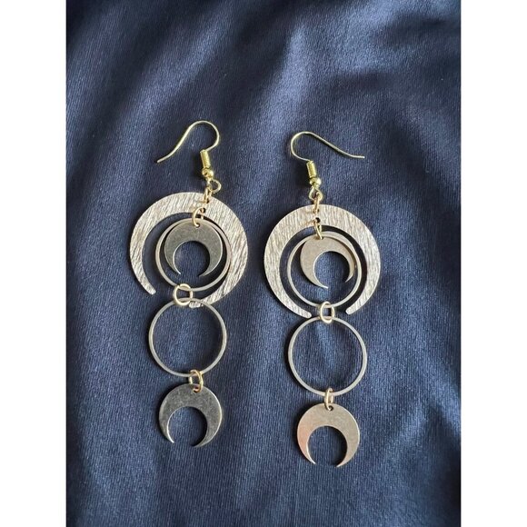 Gold Moon Phase Dangling Earrings - Picture 3 of 5